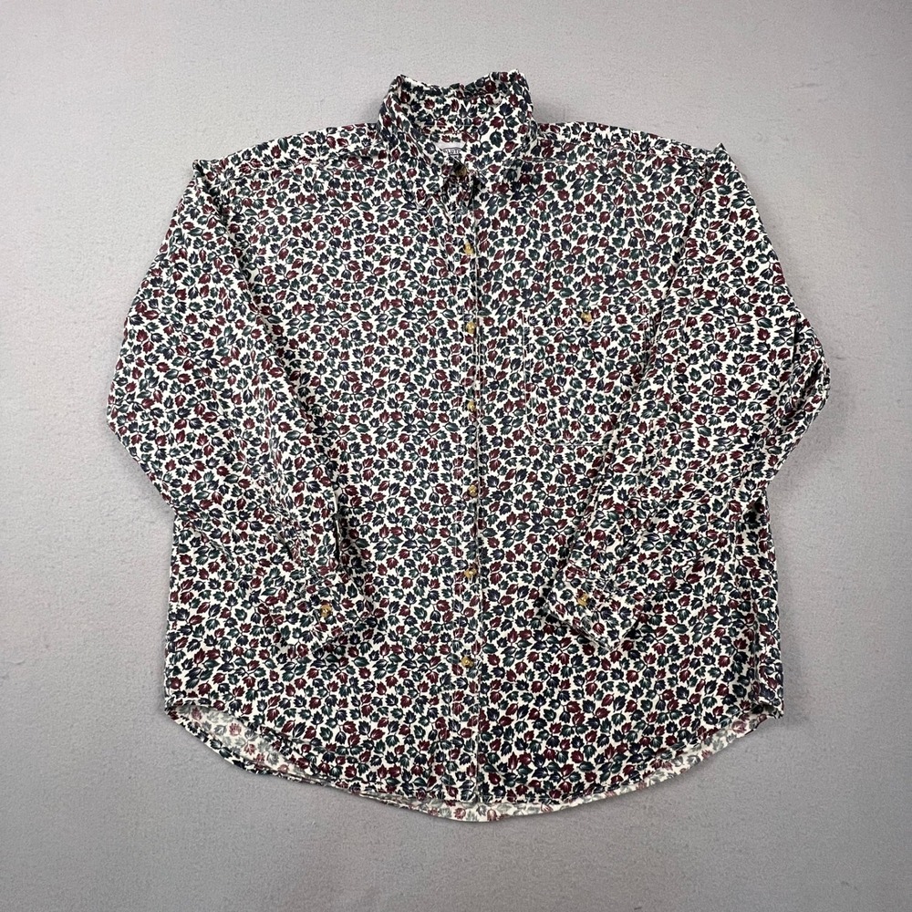 Solutions Button Down Shirt Mens L Multicolor Leaf Print Cotton Vintage Style